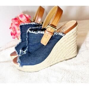 Indigo Rd. Blue Canvas Peep Toe Slingback Espadrille Rope Wedge Sandals Size 8